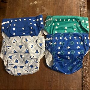 Nora’s Nursery Nautical Reusable Pocket Cloth Diaper Set of 4 adjustable size.